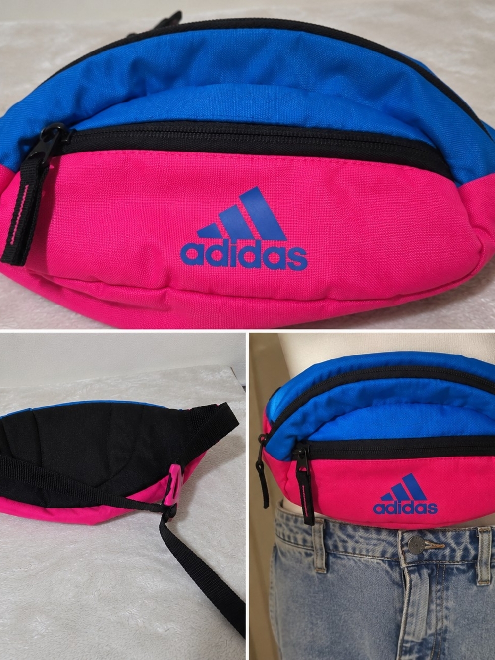 Adidas Pink Blue Colorblock Waist Bag Fanny Pack Retro